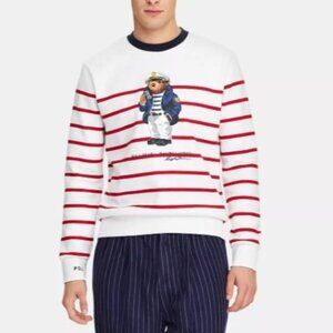 Polo Ralph Lauren Mens Sailor Bear Sweatshirt Small Striped Long-Sleeve Crewneck